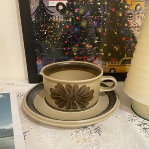 Arabia Vintage Floral Stoneware Cup and Saucer Set